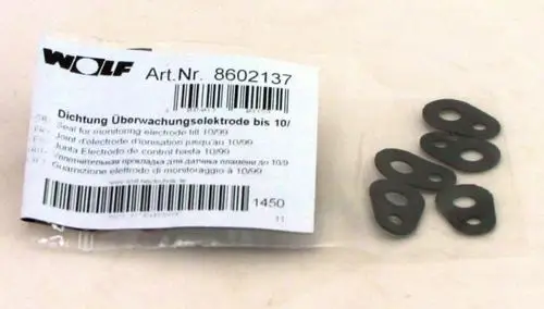 Schwarze Dichtungen in einem transparenten Beutel mit Wolf-Label, zur Verwendung als Dichtung für Überwachungselektroden.